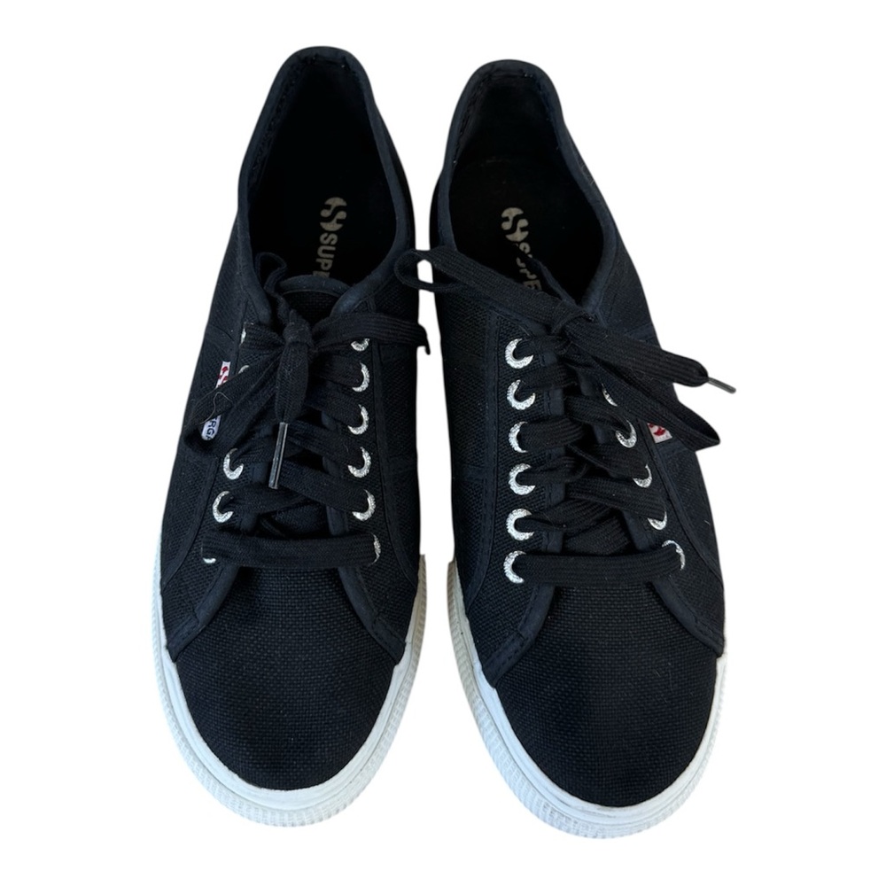 Superga 2790 Platform Canvas Sneakers Black White Men’s 8 Women’s 9.5 Casual